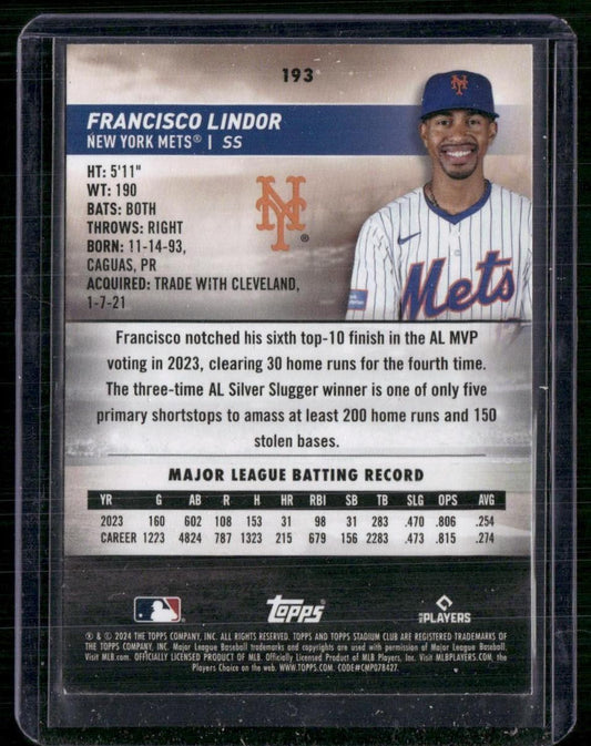 2024 Stadium Club #193 Francisco Lindor Red Foil
