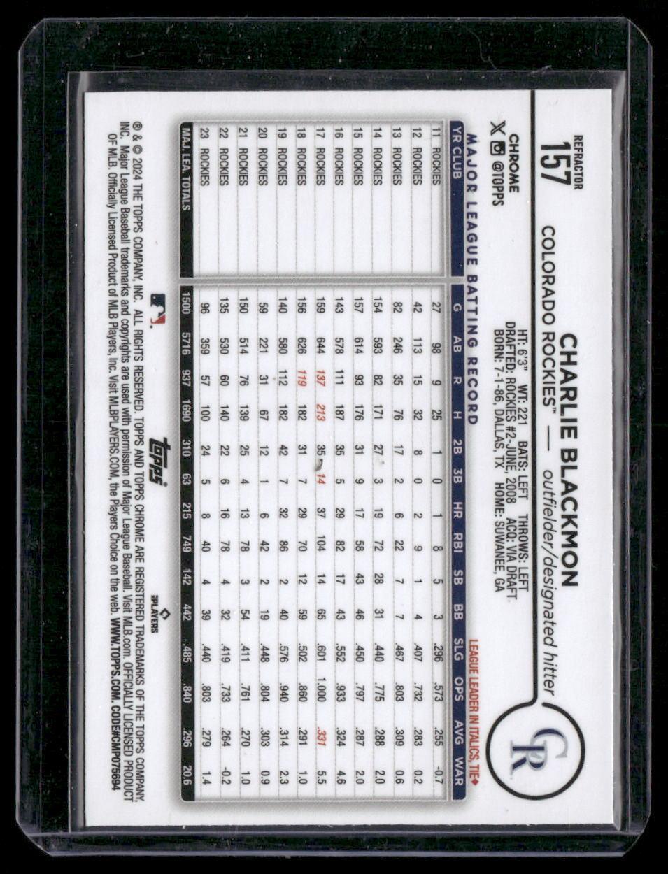 2024 Topps Chrome #157 Charlie Blackmon Refractors