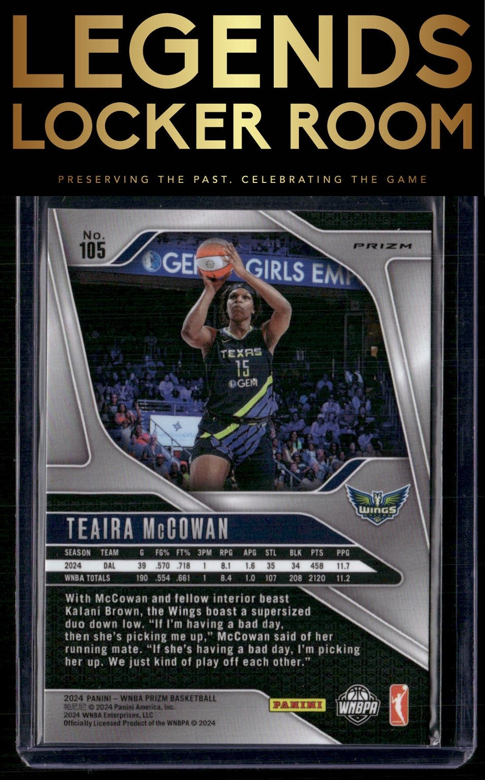 2024 Panini Prizm WNBA #105 Teaira McCowan Silver Prizms