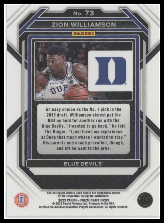 2023 Panini Prizm Draft Picks #73 Zion Williamson