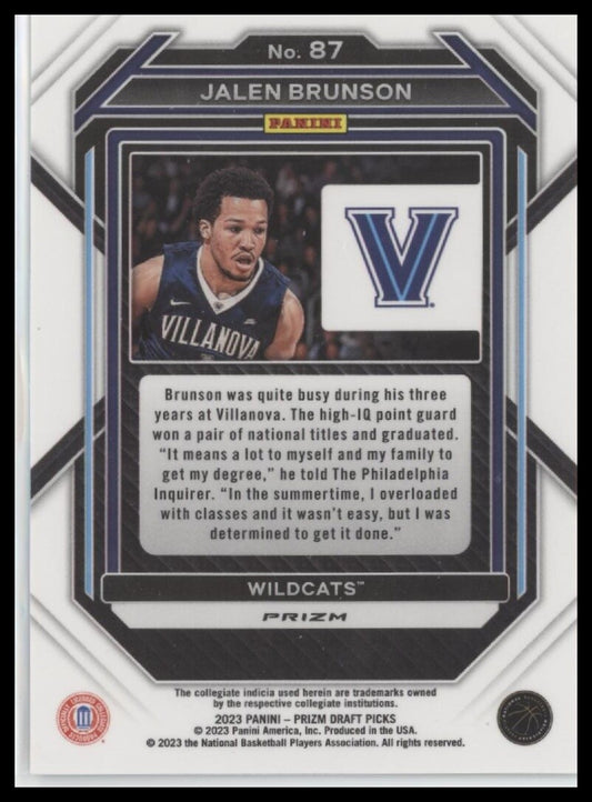 2023 Panini Prizm Draft Picks #87 Jalen Brunson Green