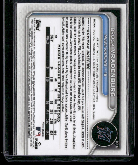 2024 Bowman Chrome Sapphire #BCP-62 Brock Vradenburg Prospects
