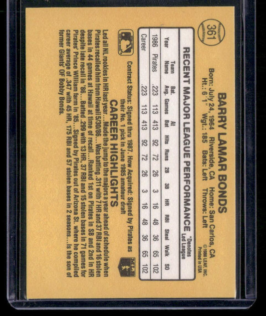 1987 Donruss #361 Barry Bonds