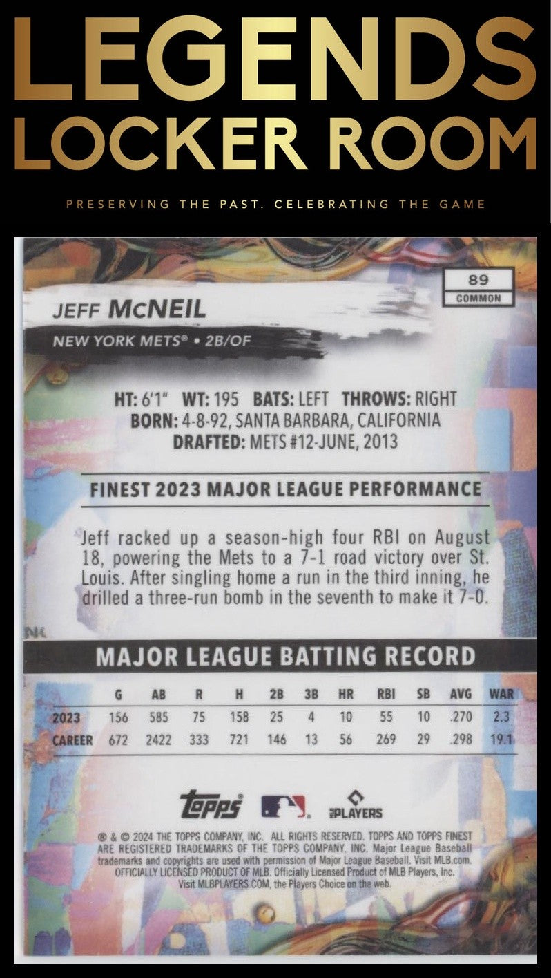 2024 Finest #89 Jeff McNeil Checkerboard Refractor