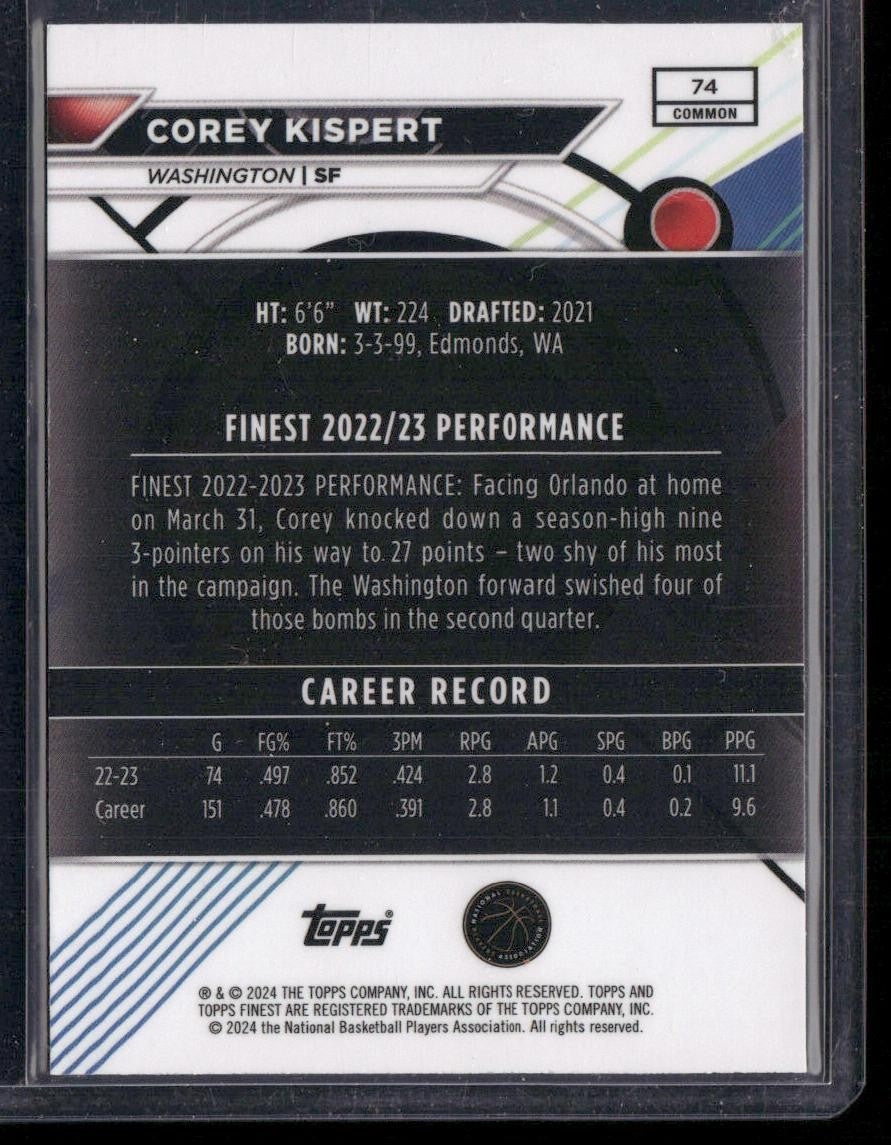 2023-24 Finest #74 Corey Kispert Purple Checkerboard Refractors #/125