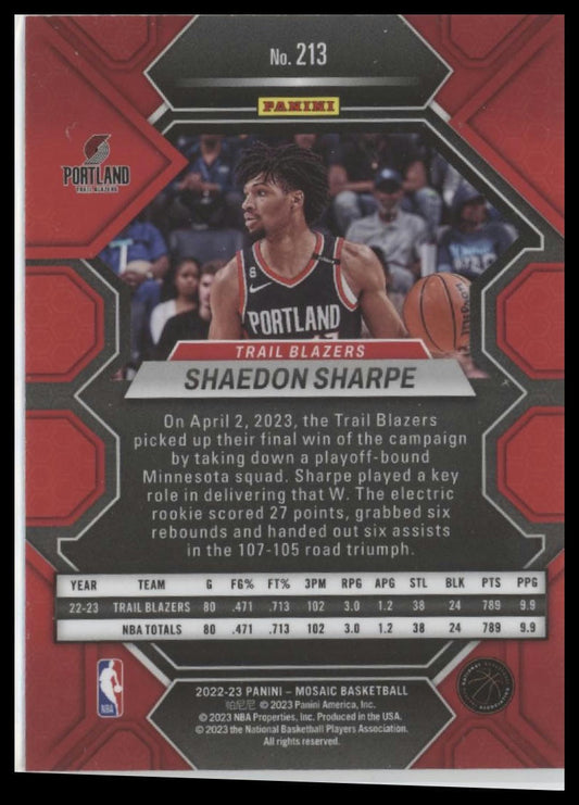 2022-23 Panini Mosaic #213 Shaedon Sharpe