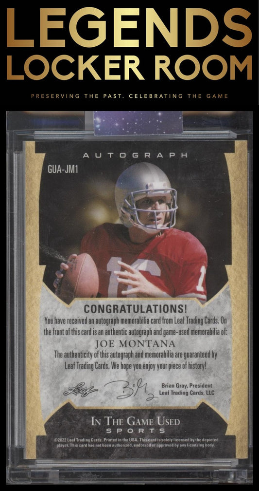 2022 Leaf In The Game Used Sports Auto Purple Joe Montana /16