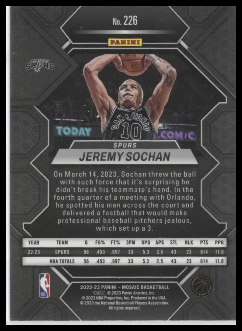 2022-23 Panini Mosaic #226 Jeremy Sochan