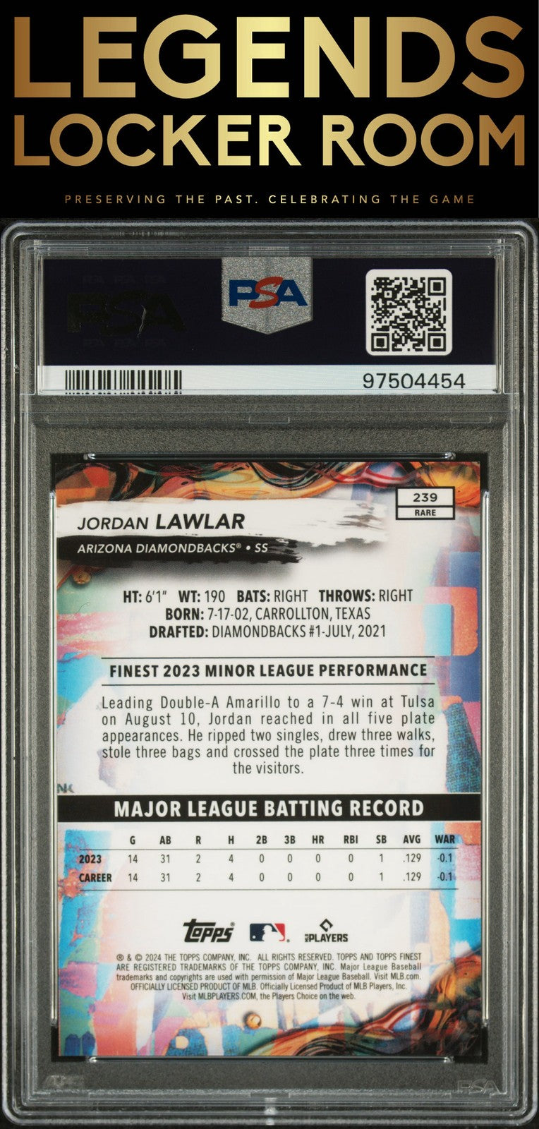 2024 Topps Finest #239 Jordan Lawlar Green Refractor PSA 10