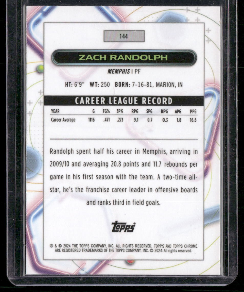 2023-24 Topps Chrome Cosmic #144 Zach Randolph Green Space Dust Refractors #/75