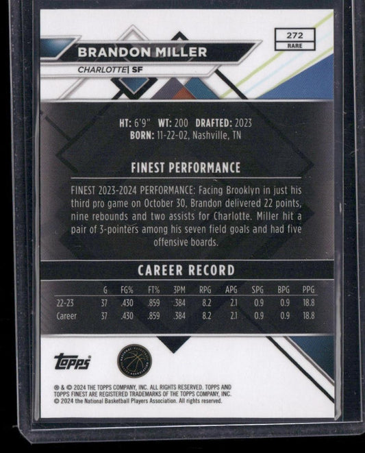 2023-24 Finest #272 Brandon Miller Blue Checkerboard Refractors #/49