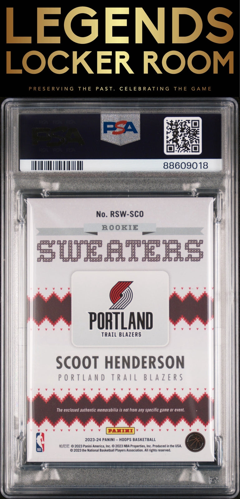 2023 Panini NBA Hoops Rookie Sweaters #RSWSCO Scoot Henderson PSA 9