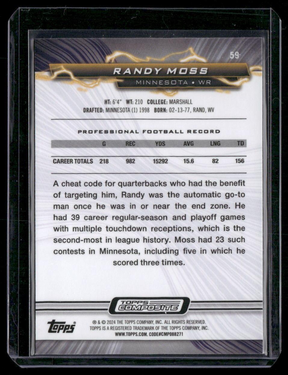 2023 Topps Composite #59 Randy Moss Resurgence Sky Blue and Pink Shock