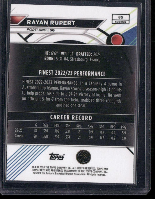 2023-24 Finest #85 Rayan Rupert Purple Checkerboard Refractors #/125