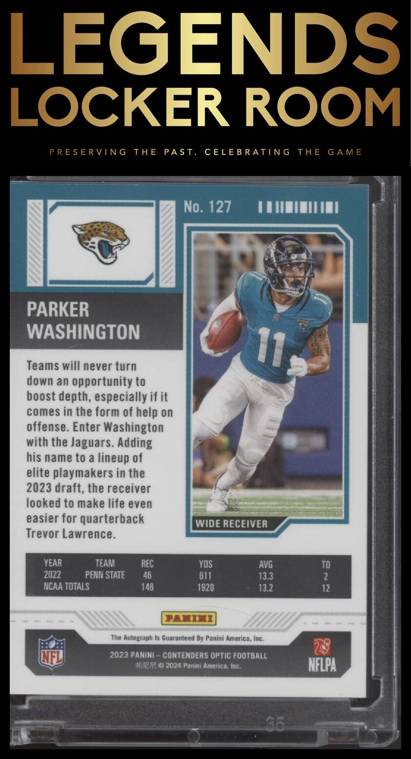 2023 Panini Contenders Optic #127 Parker Washington Rookie Ticket Autograph
