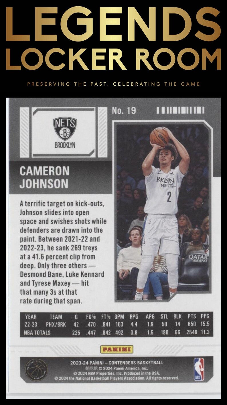 2023-24 Panini Contenders #19 Cameron Johnson Season Ticket Retail
