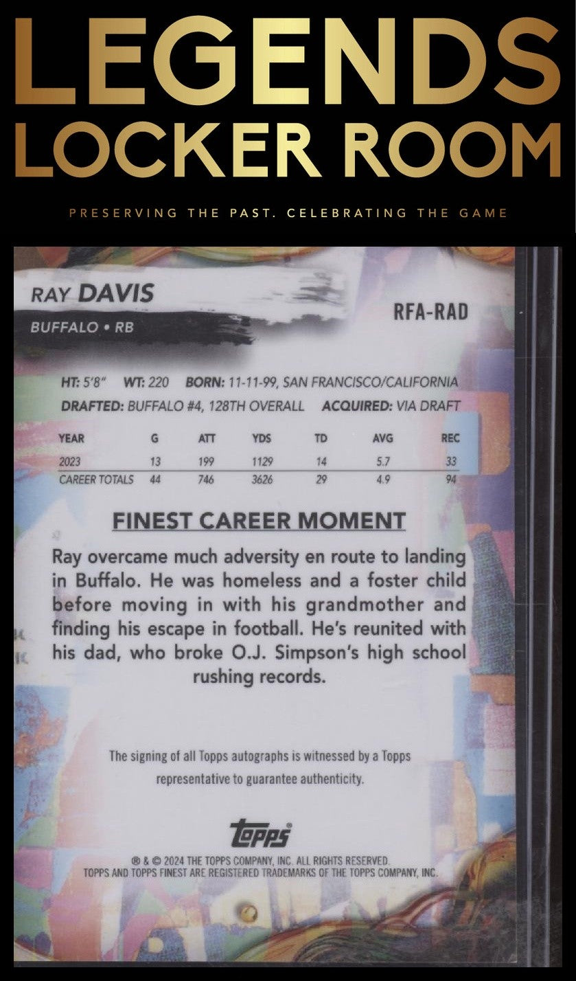 2024 Finest Ray Davis Rookie Finest Auto Blue Checkerboard Refractor /99
