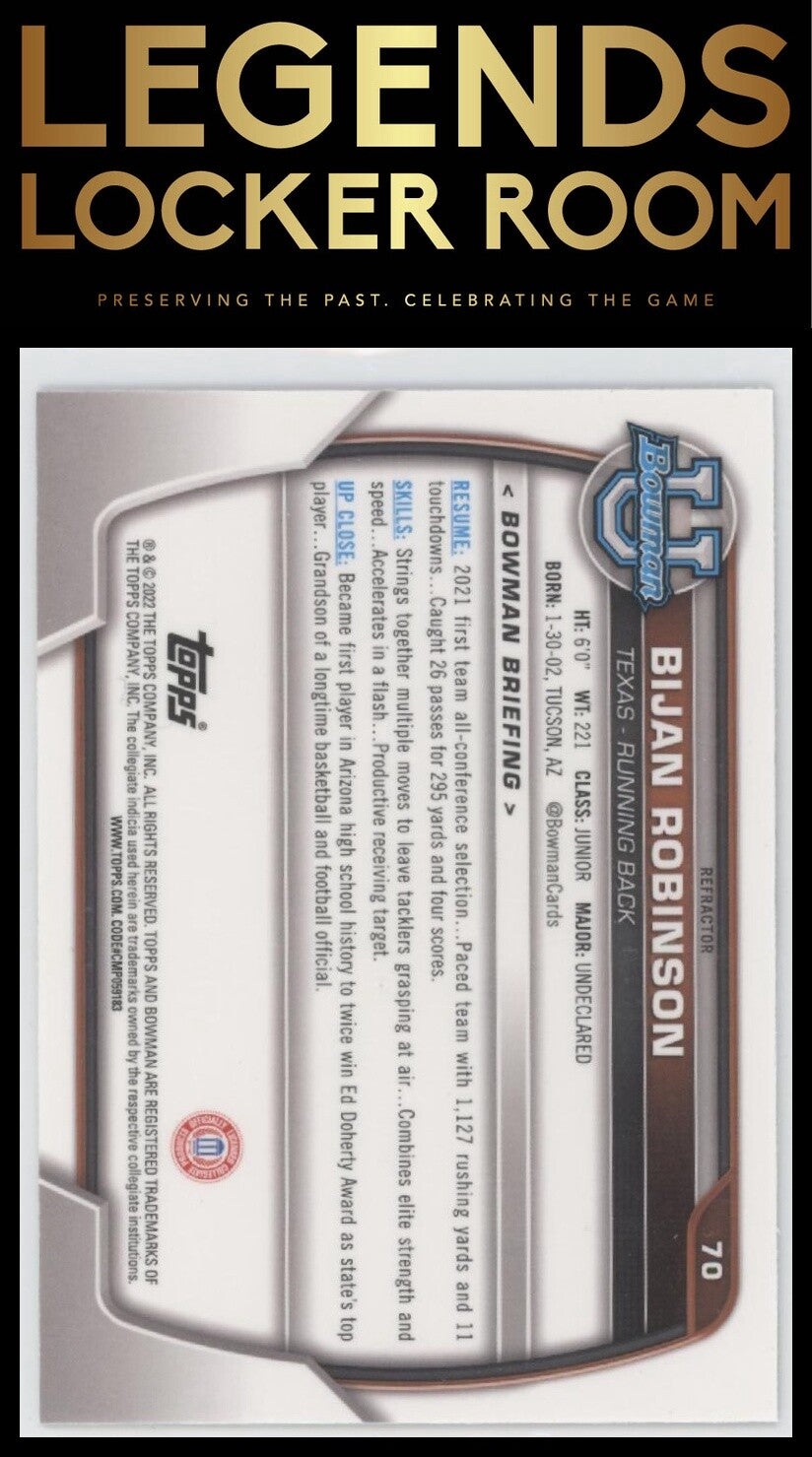 2022 Bowman University Chrome #70 Bijan Robinson Pink Refractor