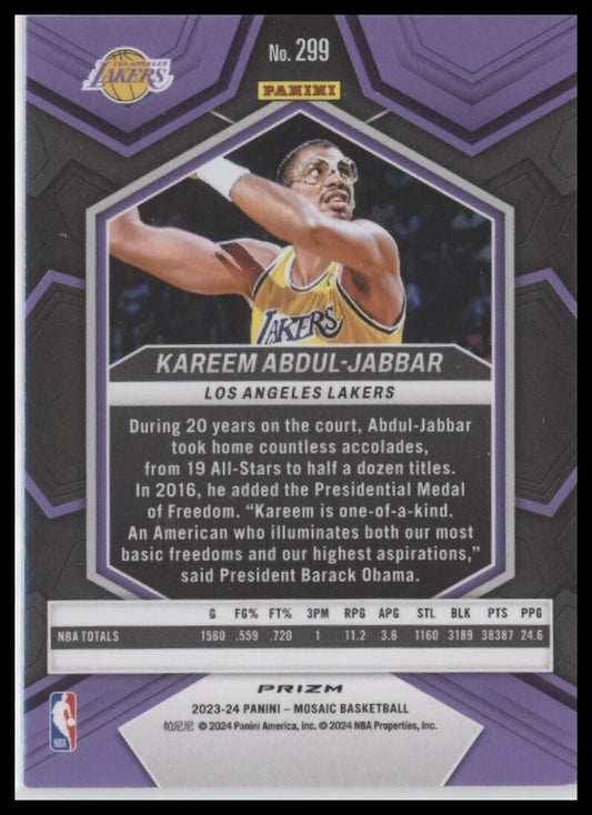 2023-24 Panini Mosaic #299 Kareem Abdul-Jabbar Silver Disco Prizm