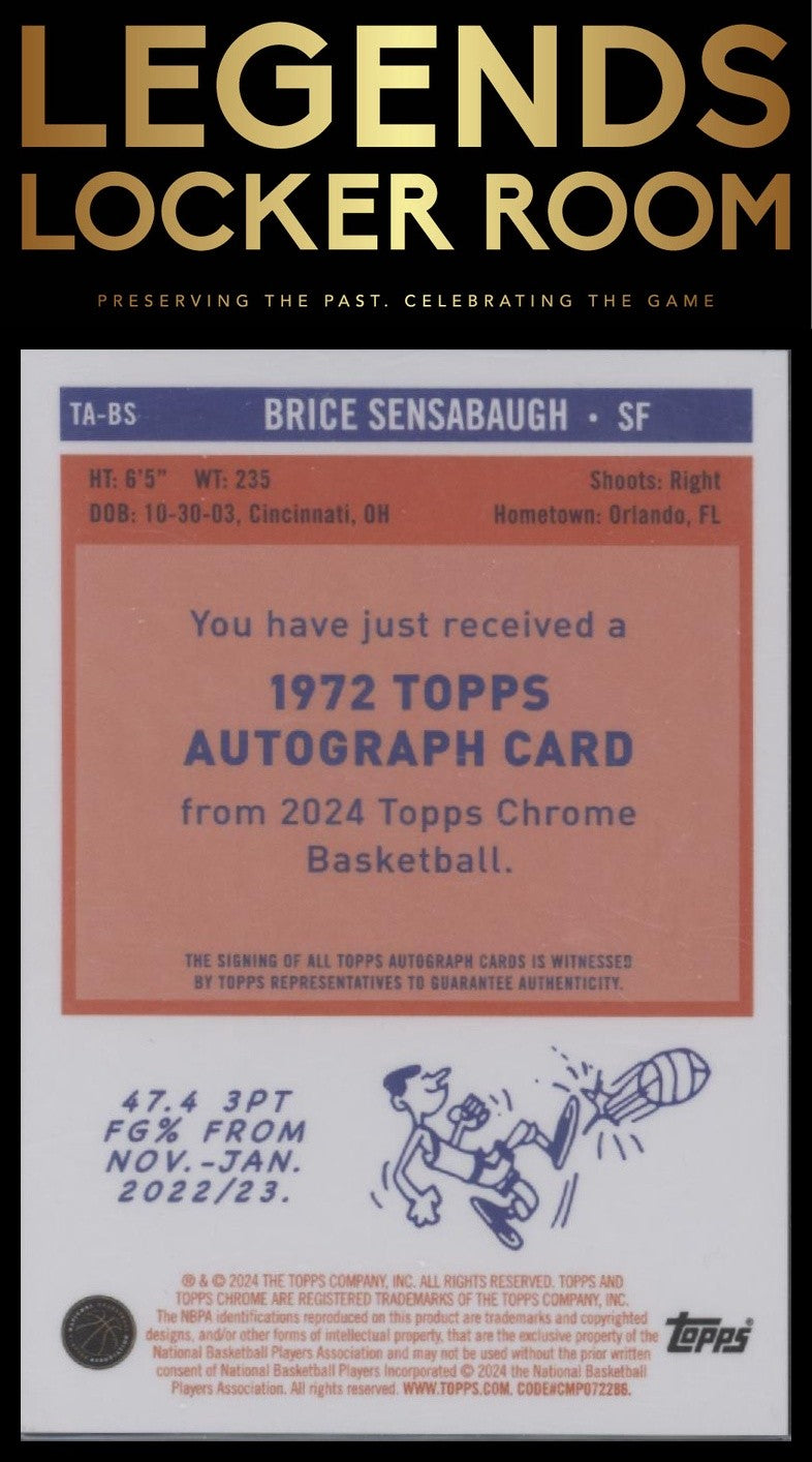 2023-24 Topps Chrome #TA-BS Brice Sensabaugh 1972 Topps Autographs