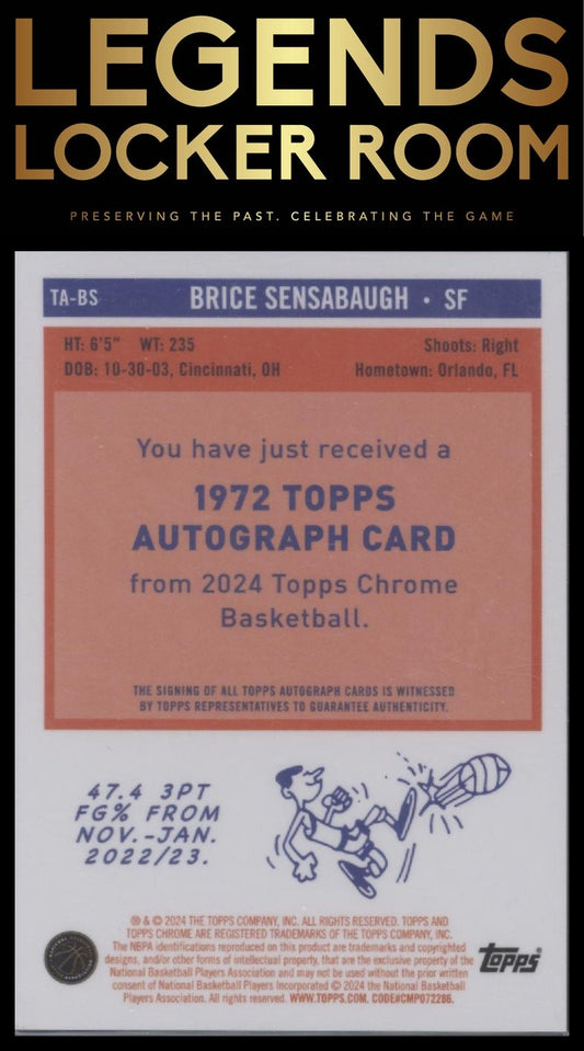 2023-24 Topps Chrome #TA-BS Brice Sensabaugh 1972 Topps Autographs