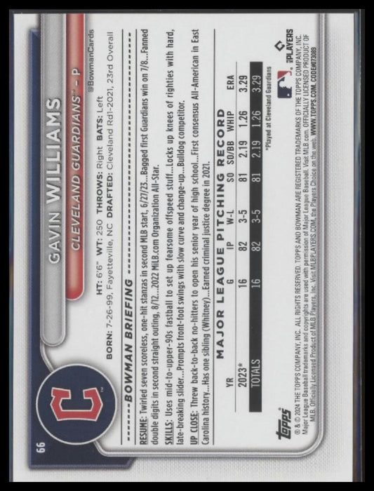 2024 Bowman #66 Gavin Williams