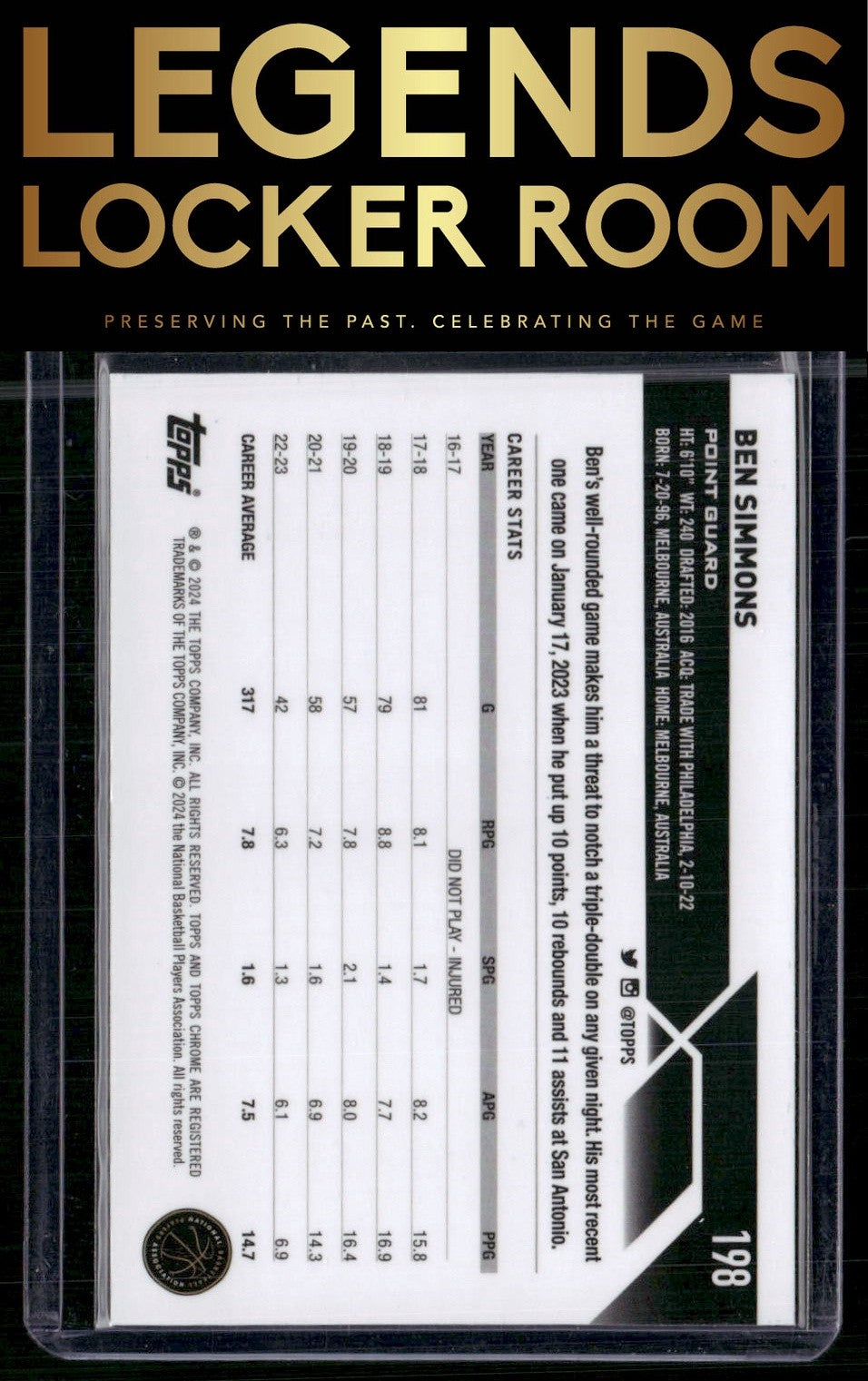 2023-24 Topps Chrome Sapphire Edition #198 Ben Simmons