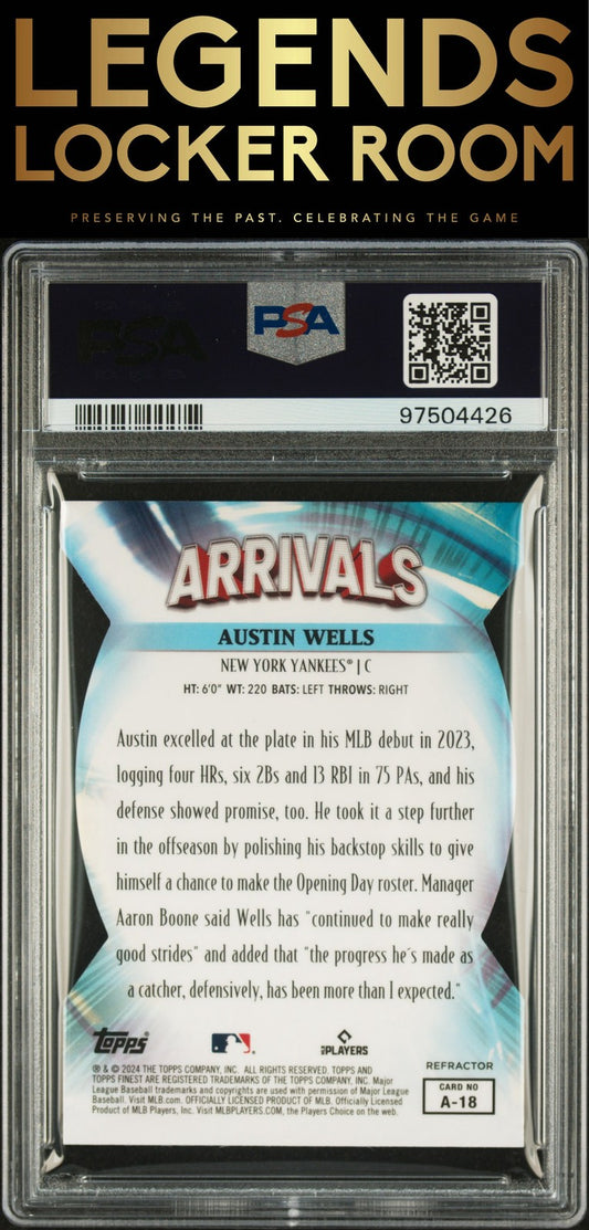 2024 Topps Finest Arrivals #A18 Austin Wells Arrivals-Refractor PSA 10