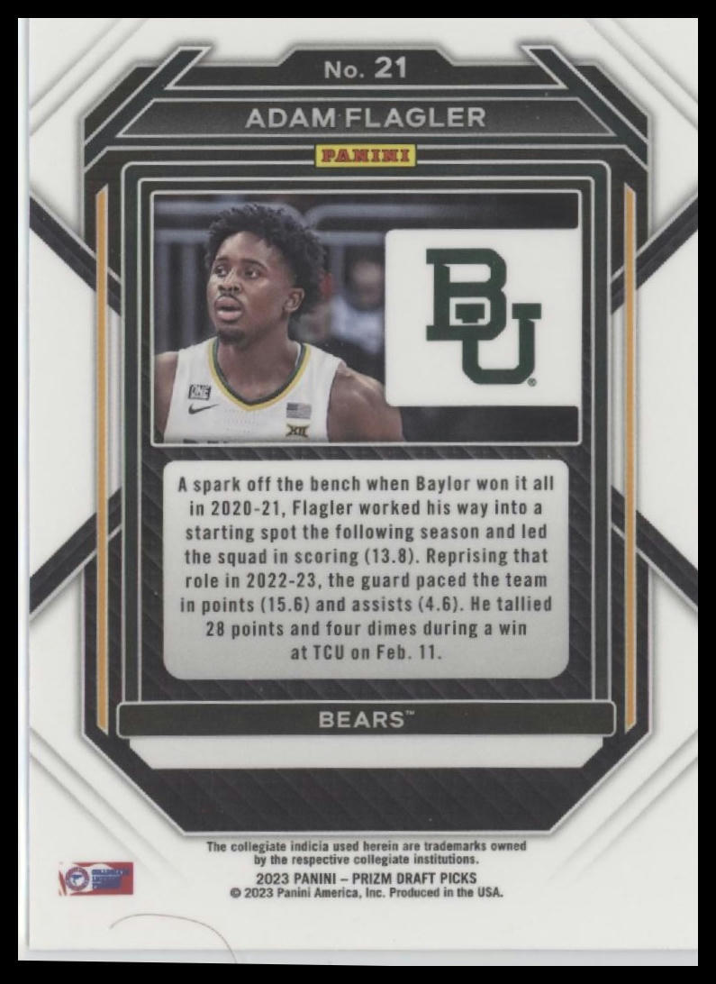 2023 Panini Prizm Draft Picks #21 Adam Flagler