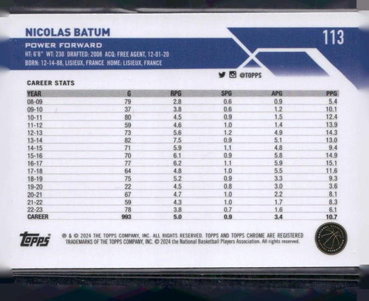 2023-24 Topps Chrome #113 Nicolas Batum