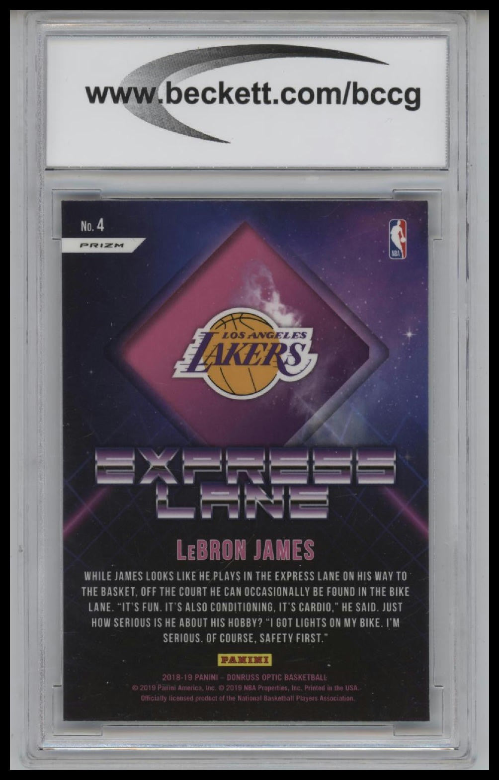 2018-19 Donruss Optic Express Lane Purple #4 LeBron James BCCG 9.0