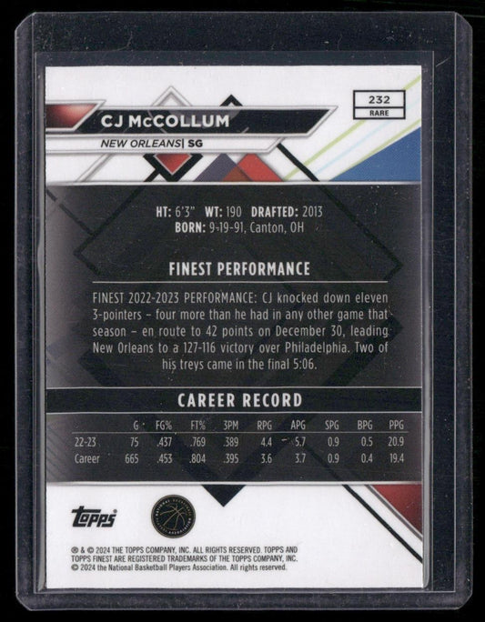2023-24 Finest #232 CJ McCollum Purple Checkerboard Refractors #/75