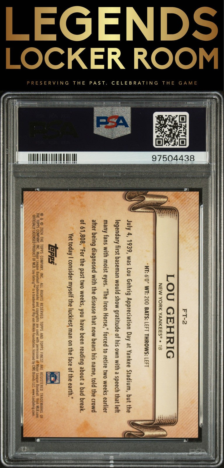 2024 Topps Finest Finest Timelines Lou Gehrig Purple Refractor PSA 9