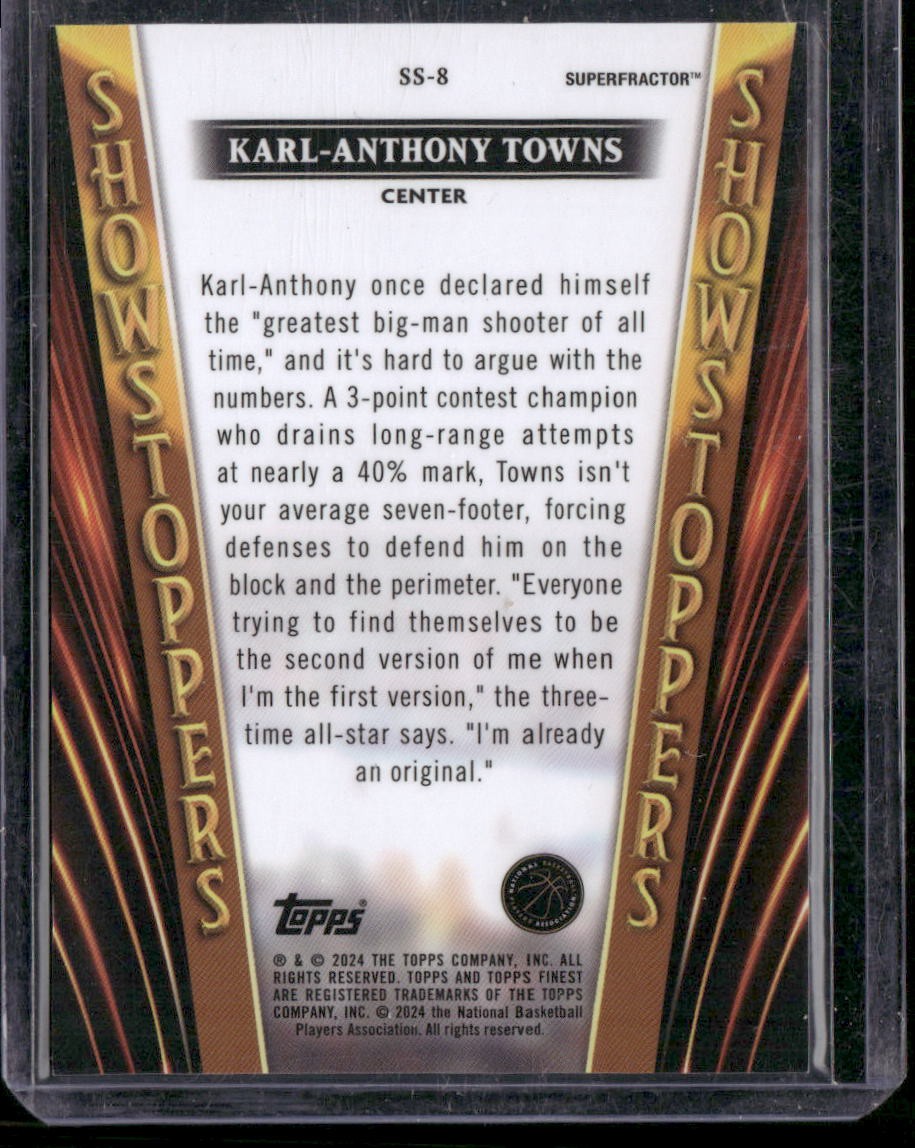 2023-24 Finest #SS-8 Karl-Anthony Towns Showstoppers Superfractors #/1