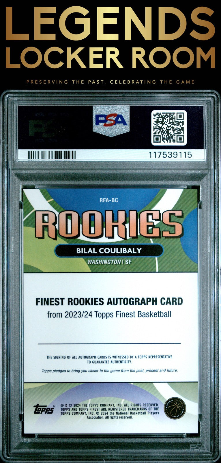 2023 Topps Finest Rookie Finest Autographs Bilal Coulibaly /10 PSA 8