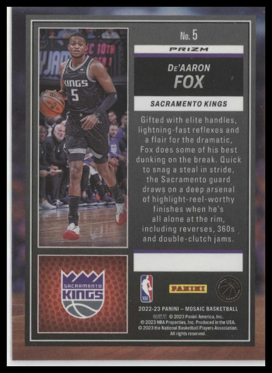 2022-23 Panini Mosaic #5 De'Aaron Fox Jam Masters Mosaic Green