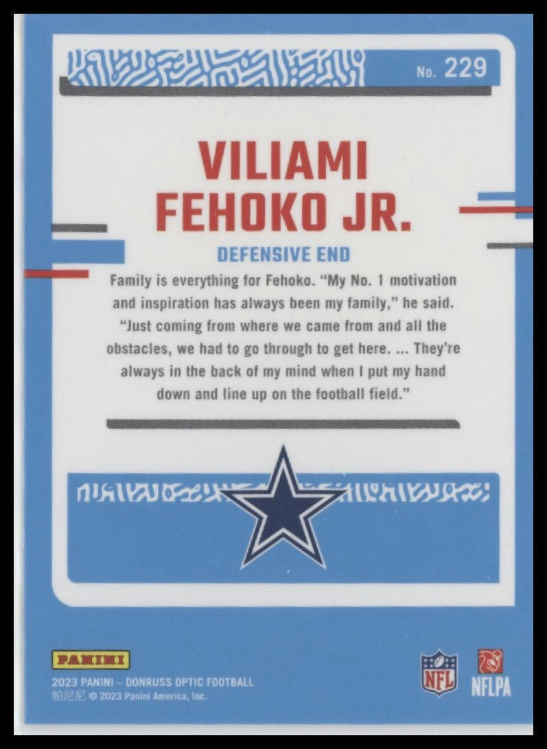 2023 Donruss Optic #229 Viliami Fehoko Jr.