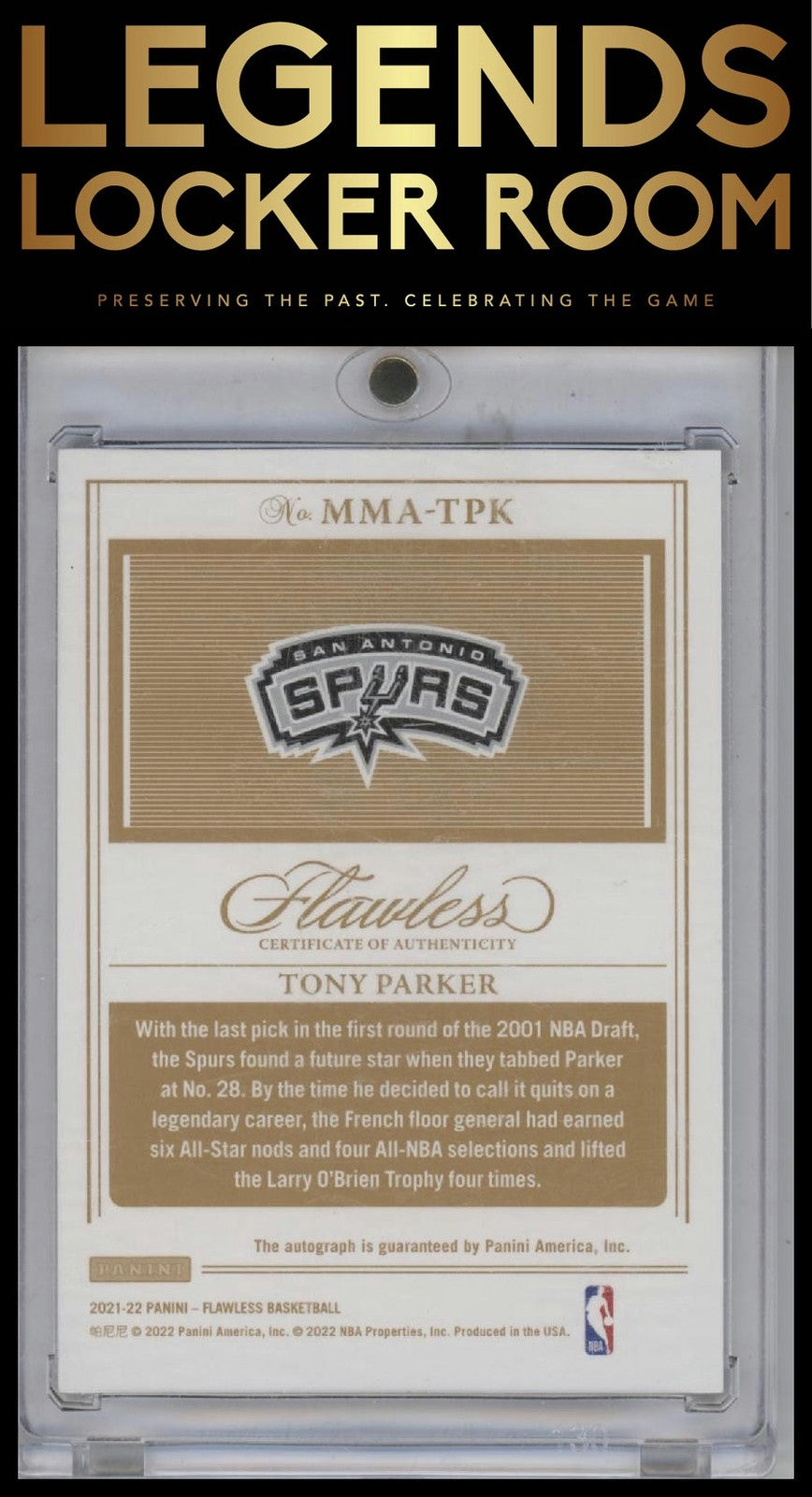2021-22 Panini Flawless #MMA-TPK Tony Parker Momentous Autographs #/25