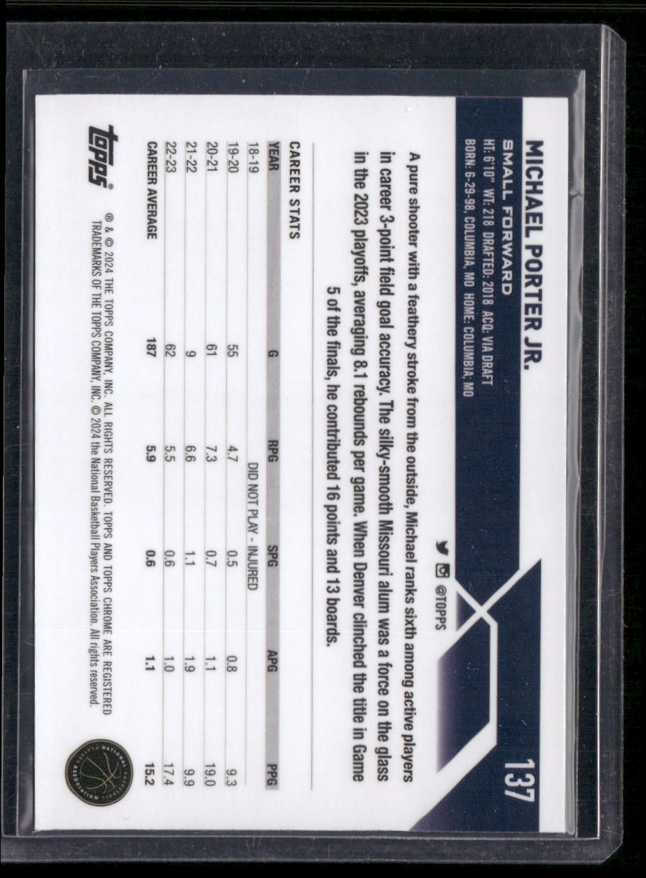2023-24 Topps Chrome #137 Michael Porter Jr. Purple Geometric #/119