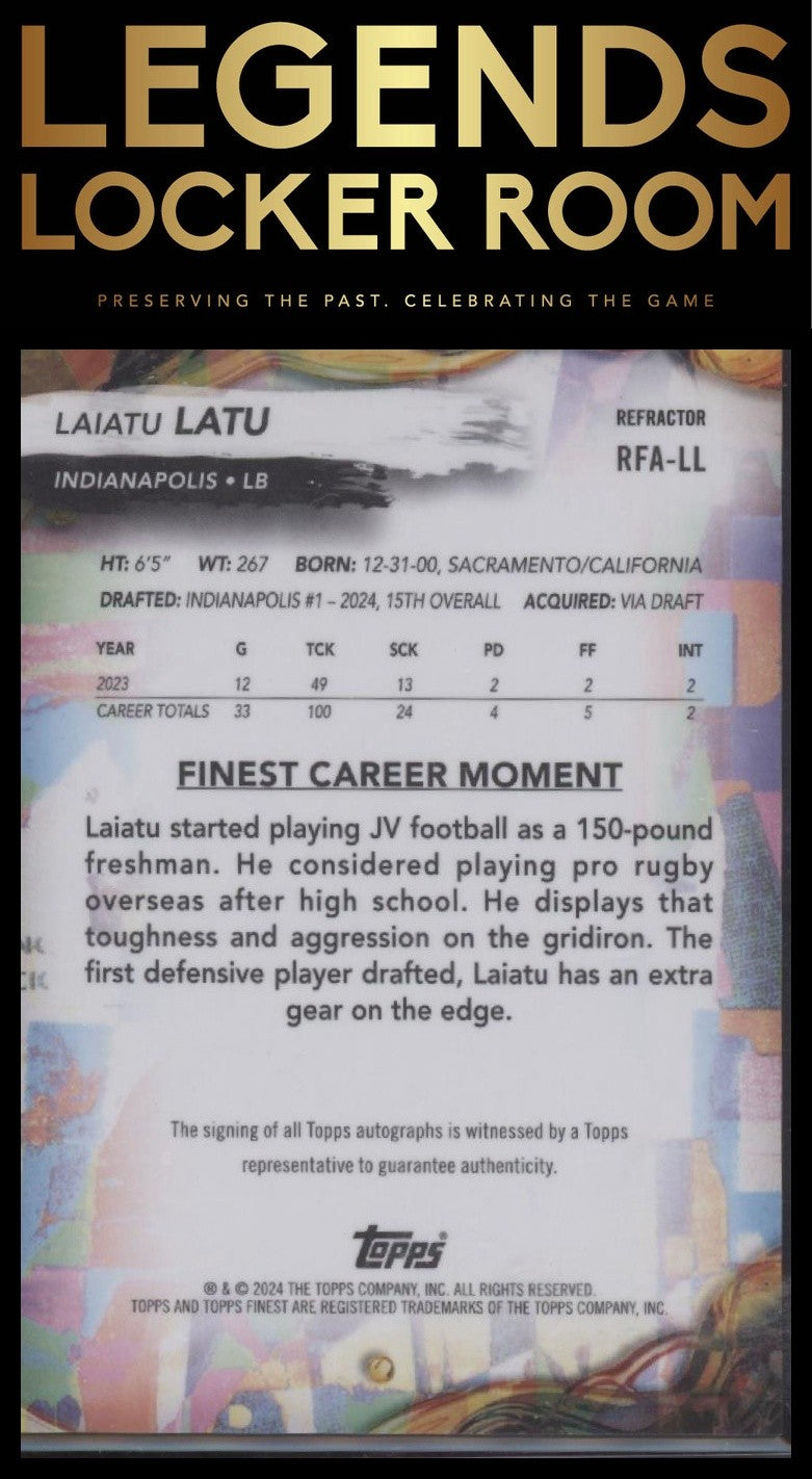 2024 Finest #RFA-LL Laiatu Latu Rookie Finest Autographs
