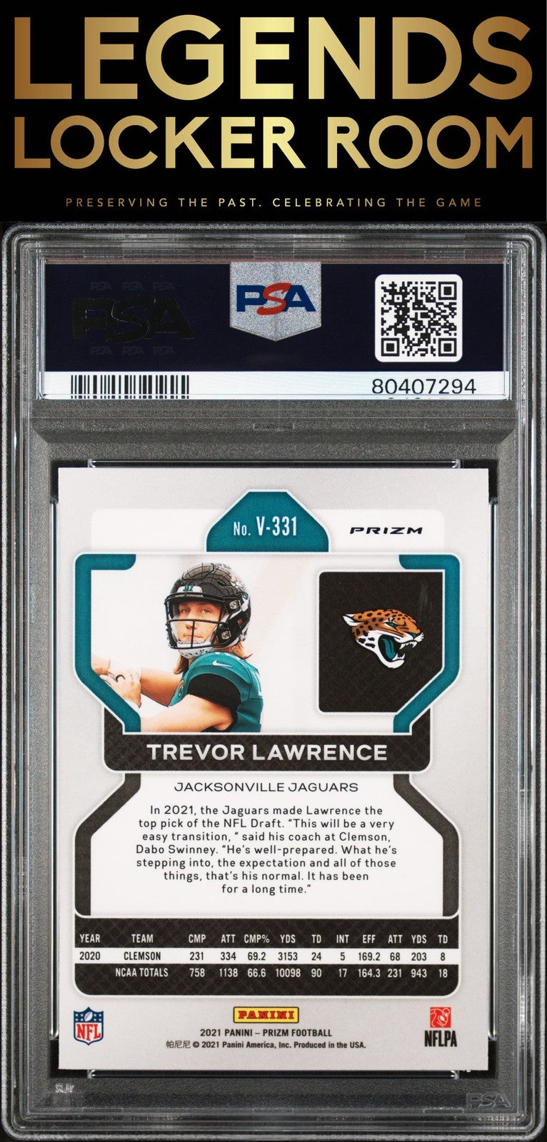 2021 Panini Prizm #V331 Trevor Lawrence Variation-Silver Prizm PSA 9