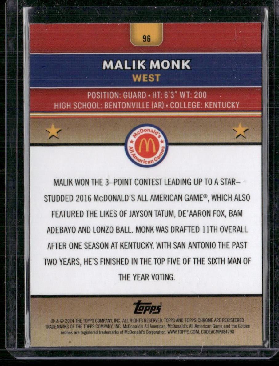 2024 Topps Chrome McDonald's All-American #96 Malik Monk