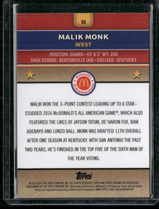 2024 Topps Chrome McDonald's All-American #96 Malik Monk