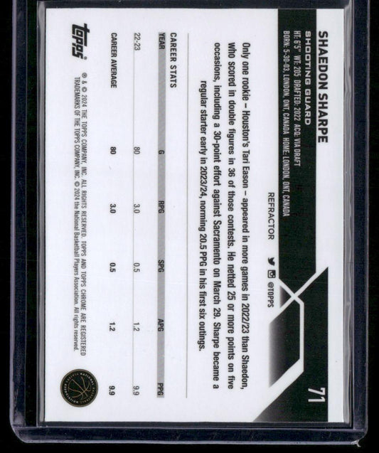 2023-24 Topps Chrome #71 Shaedon Sharpe Refractors