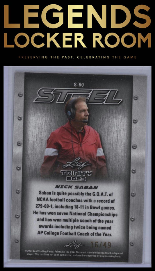2023 Leaf Trinity - Steel Purple Lava #S-60 Nick Saban #/49