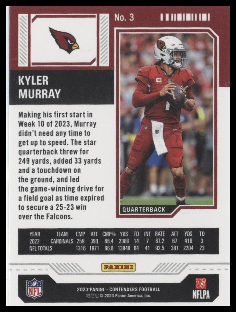 2023 Panini Contenders #3 Kyler Murray Season Ticket Retail