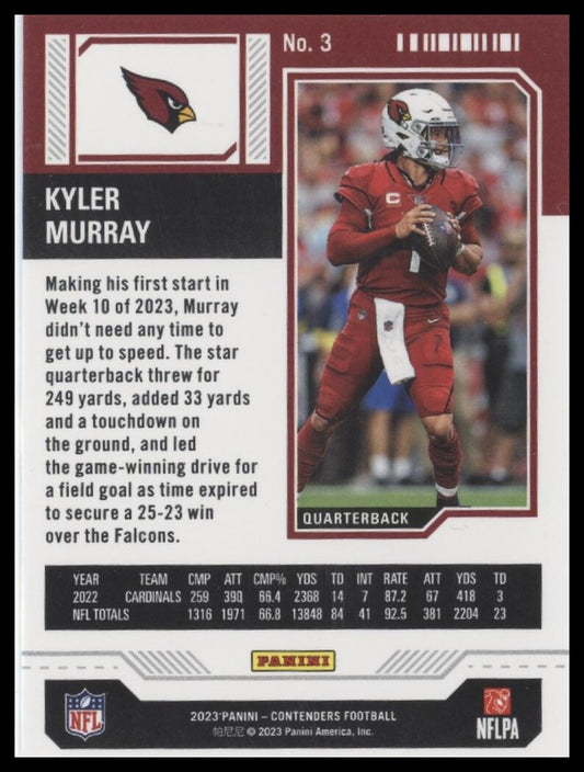 2023 Panini Contenders #3 Kyler Murray Season Ticket Retail