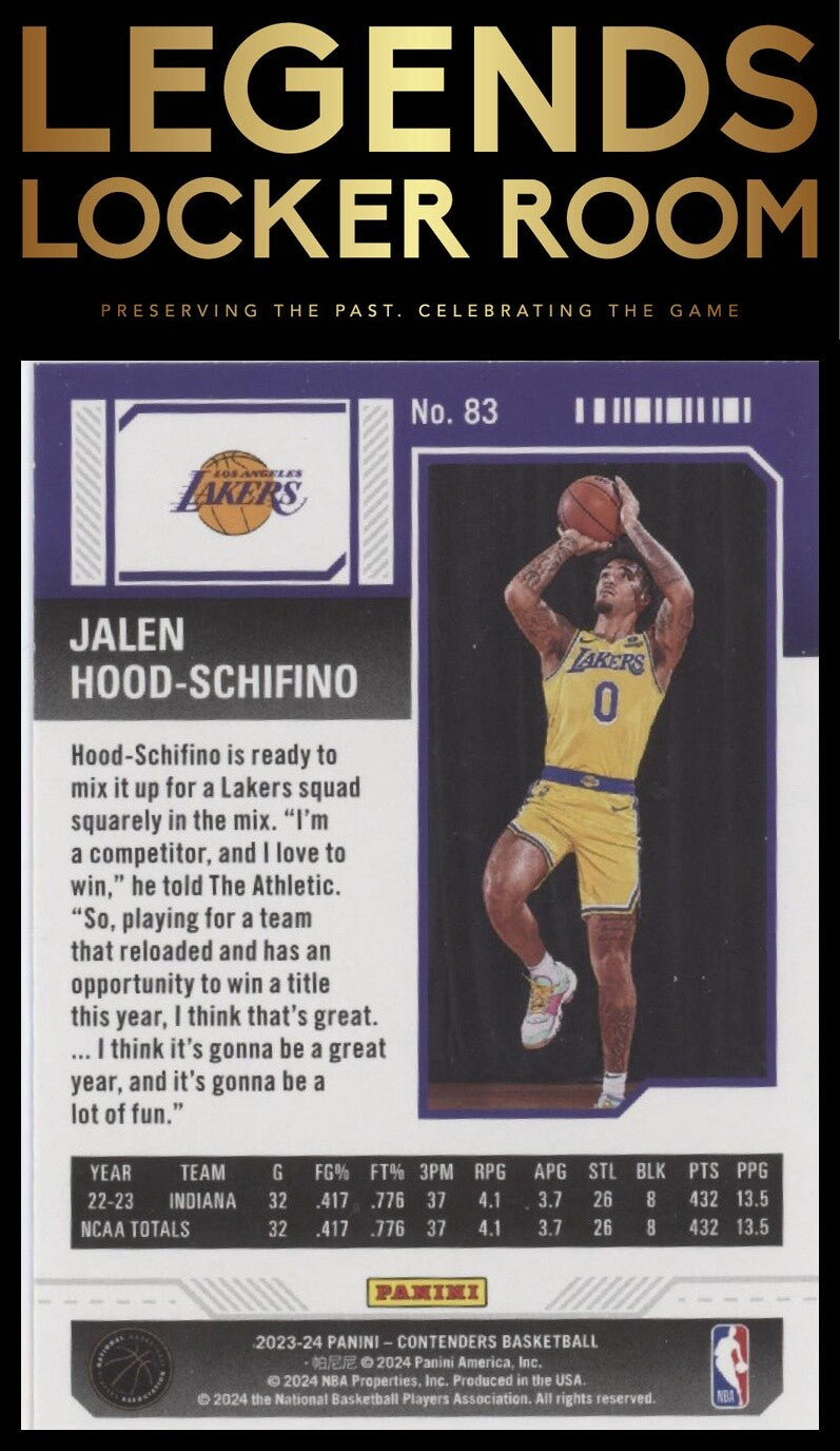 2023-24 Panini Contenders #83 Jalen Hood-Schifino Season Ticket Retail