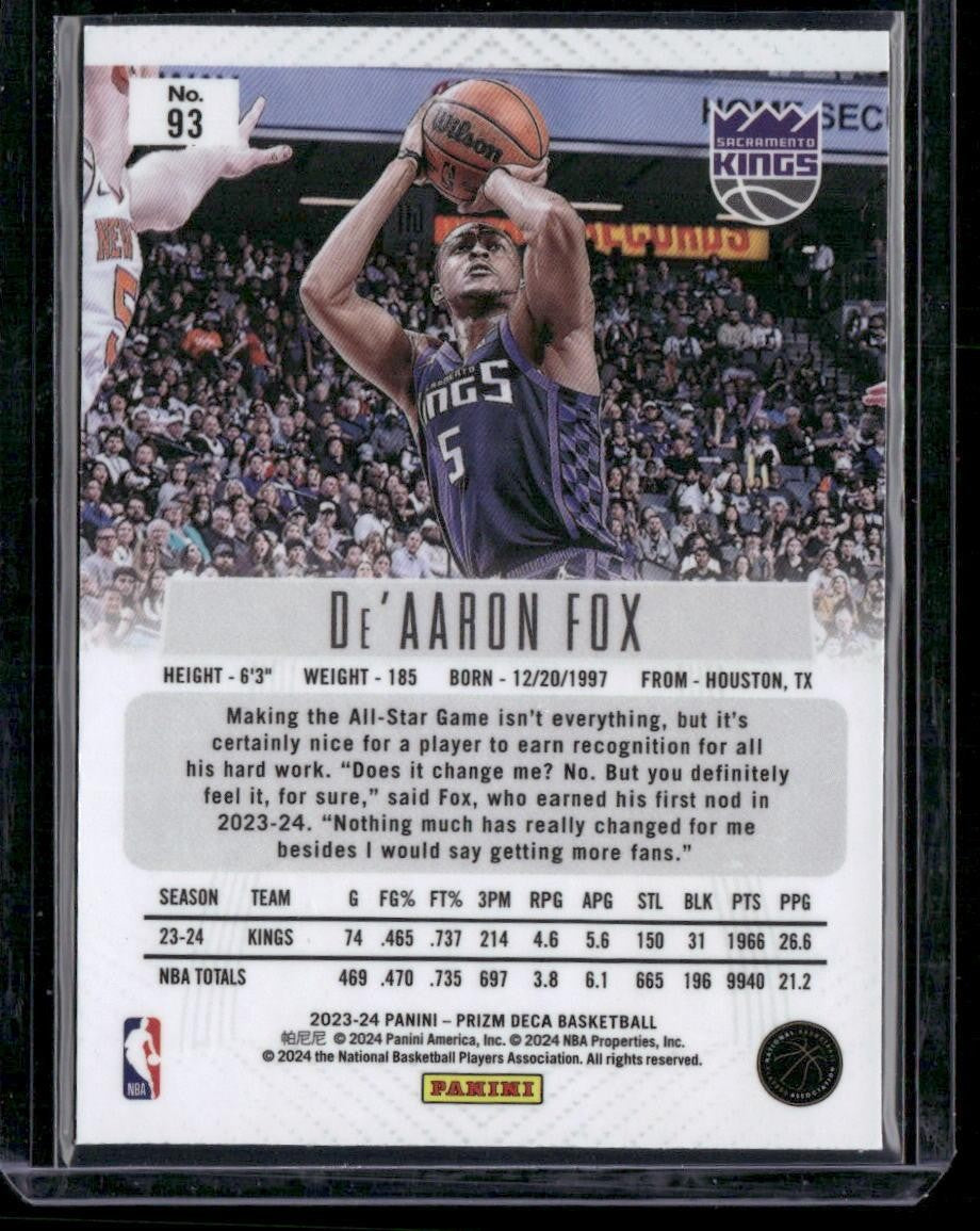 2023-24 Panini Prizm Deca #93 De'Aaron Fox