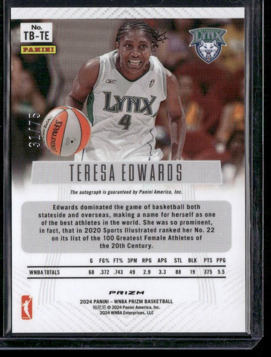 2024 Panini Prizm WNBA Teresa Edwards Throwback Signatures Prizms Blue #/75